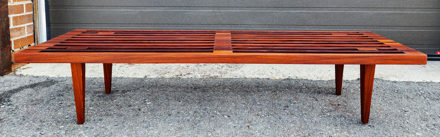 REFINISHED Mid Century Modern Solid Teak Slatted Bench or Coffee Table 60"