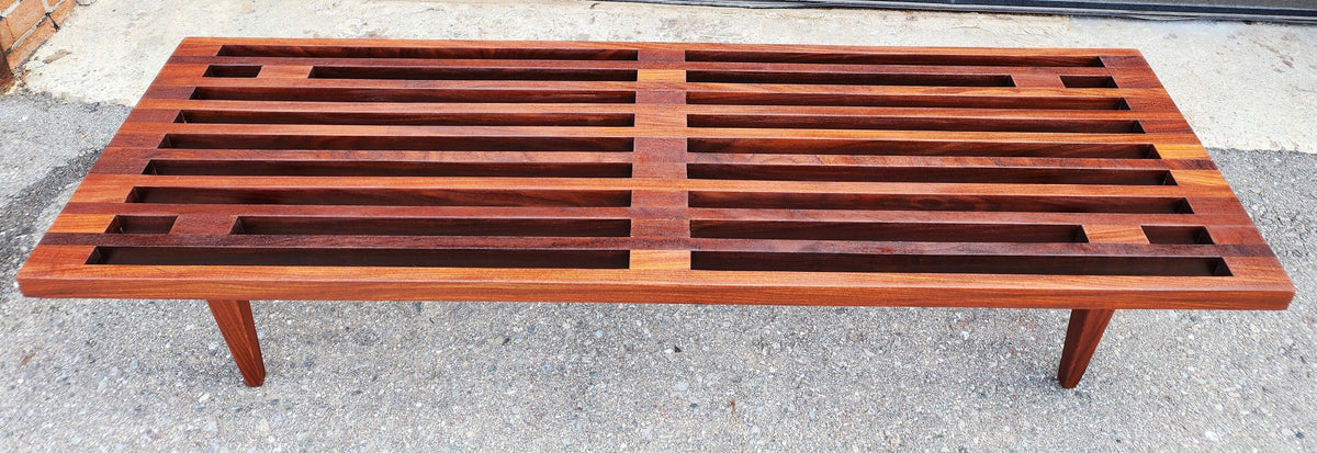 REFINISHED Mid Century Modern Solid Teak Slatted Bench or Coffee Table 60