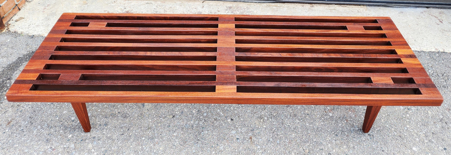 REFINISHED Mid Century Modern Solid Teak Slatted Bench or Coffee Table 60"