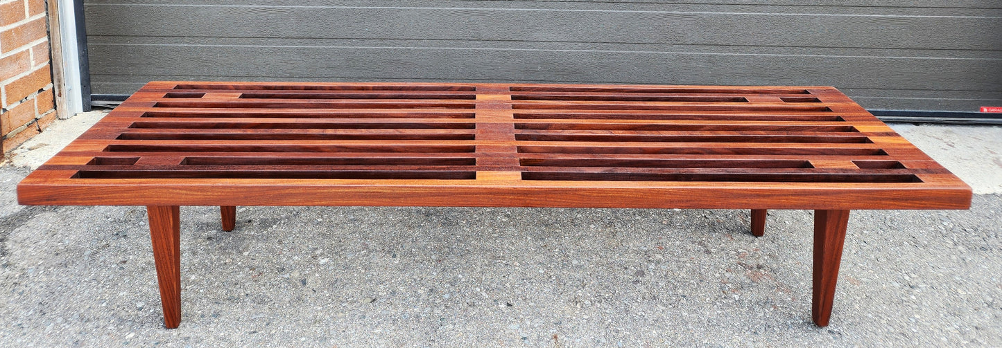 REFINISHED Mid Century Modern Solid Teak Slatted Bench or Coffee Table 60"