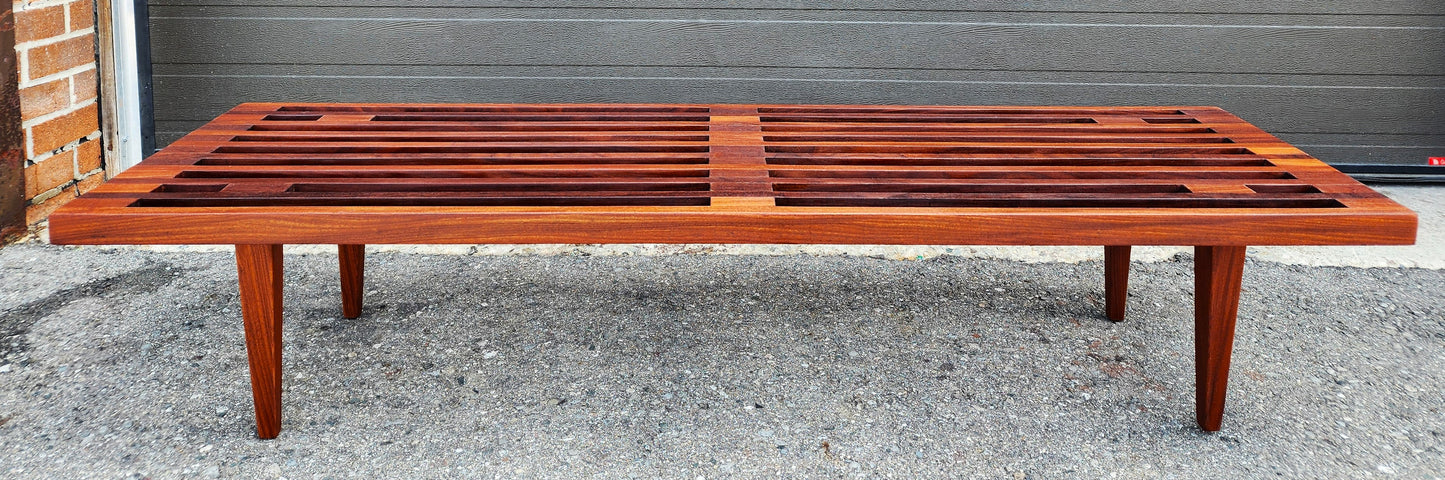 REFINISHED Mid Century Modern Solid Teak Slatted Bench or Coffee Table 60"