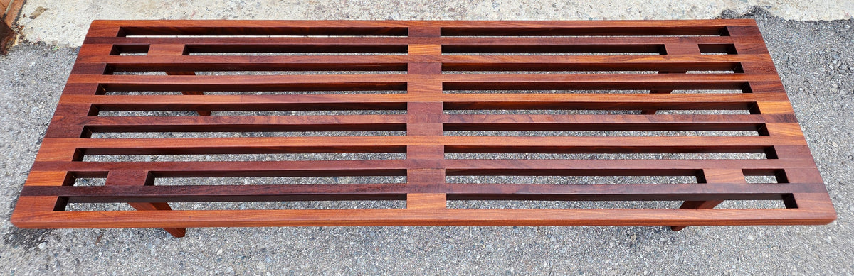 REFINISHED Mid Century Modern Solid Teak Slatted Bench or Coffee Table 60