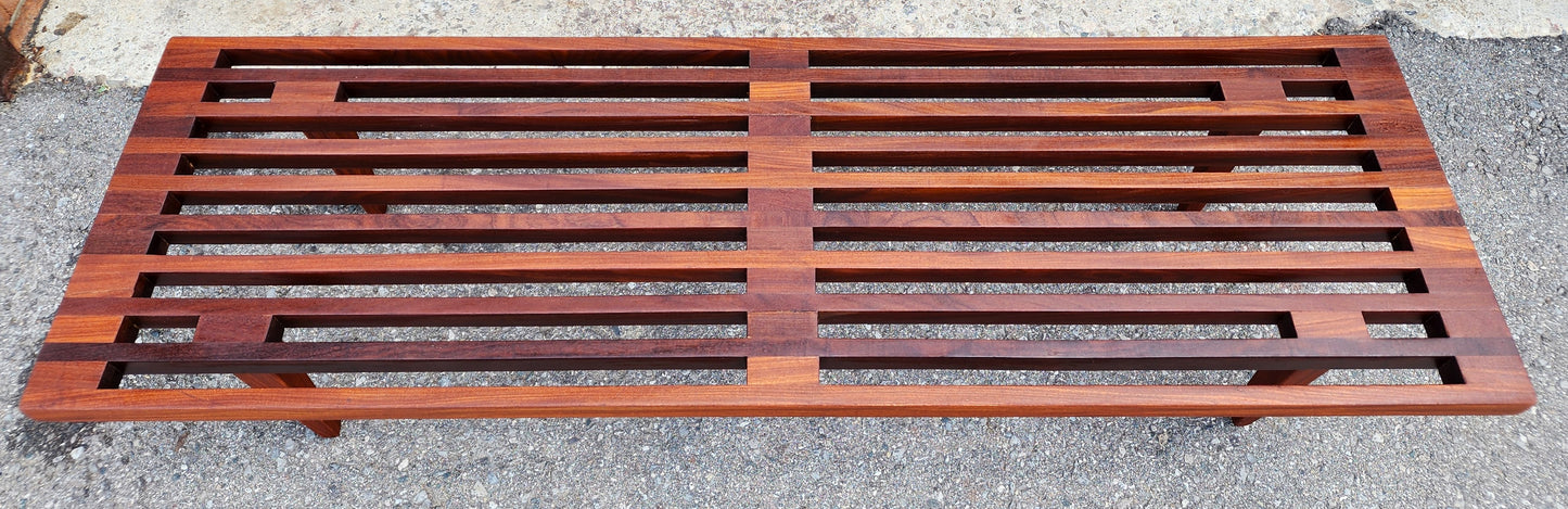 REFINISHED Mid Century Modern Solid Teak Slatted Bench or Coffee Table 60"