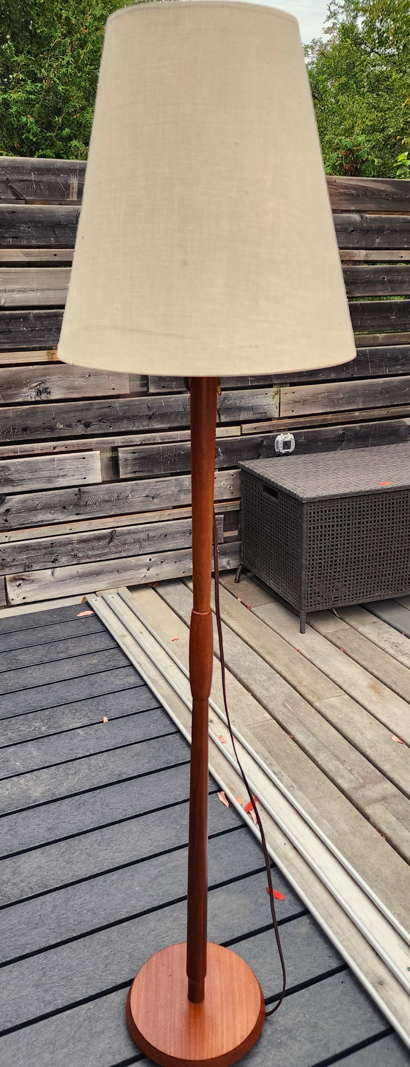 Mid Century Modern Solid Teak Floor Lamp, H 63.5" (including shade)