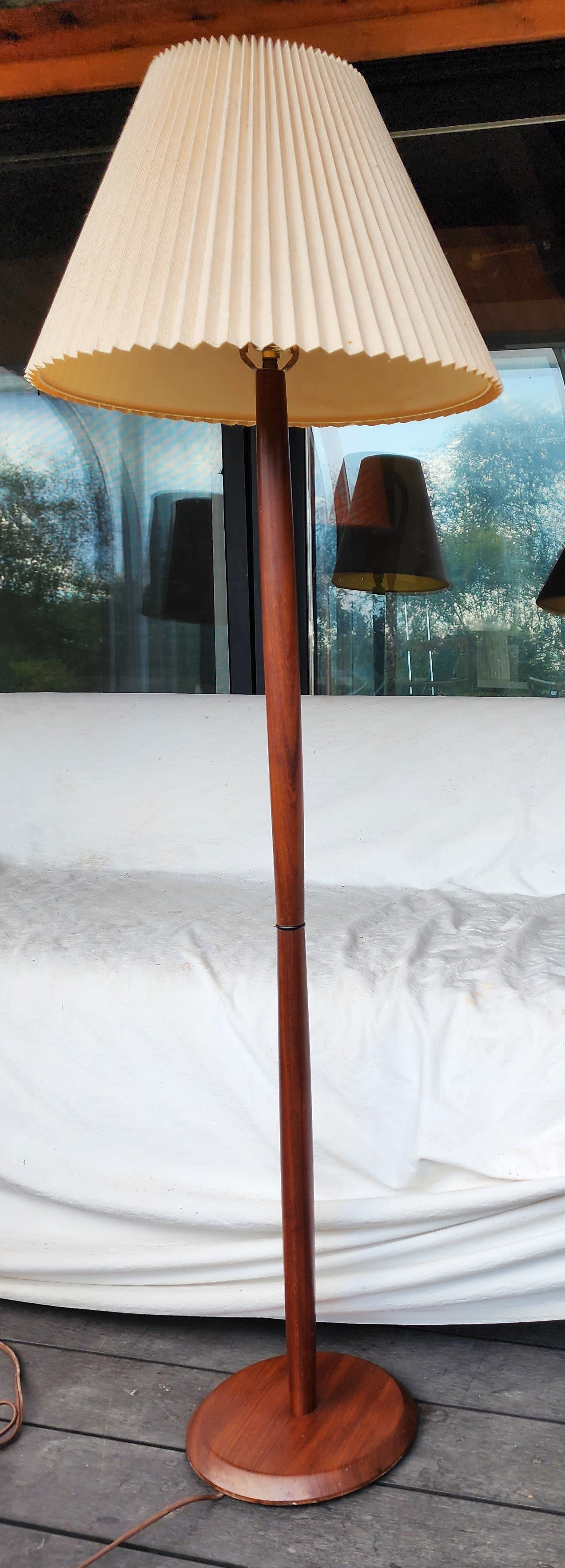 Mid Century Modern Teak Floor Lamp, H 56" (including shade)