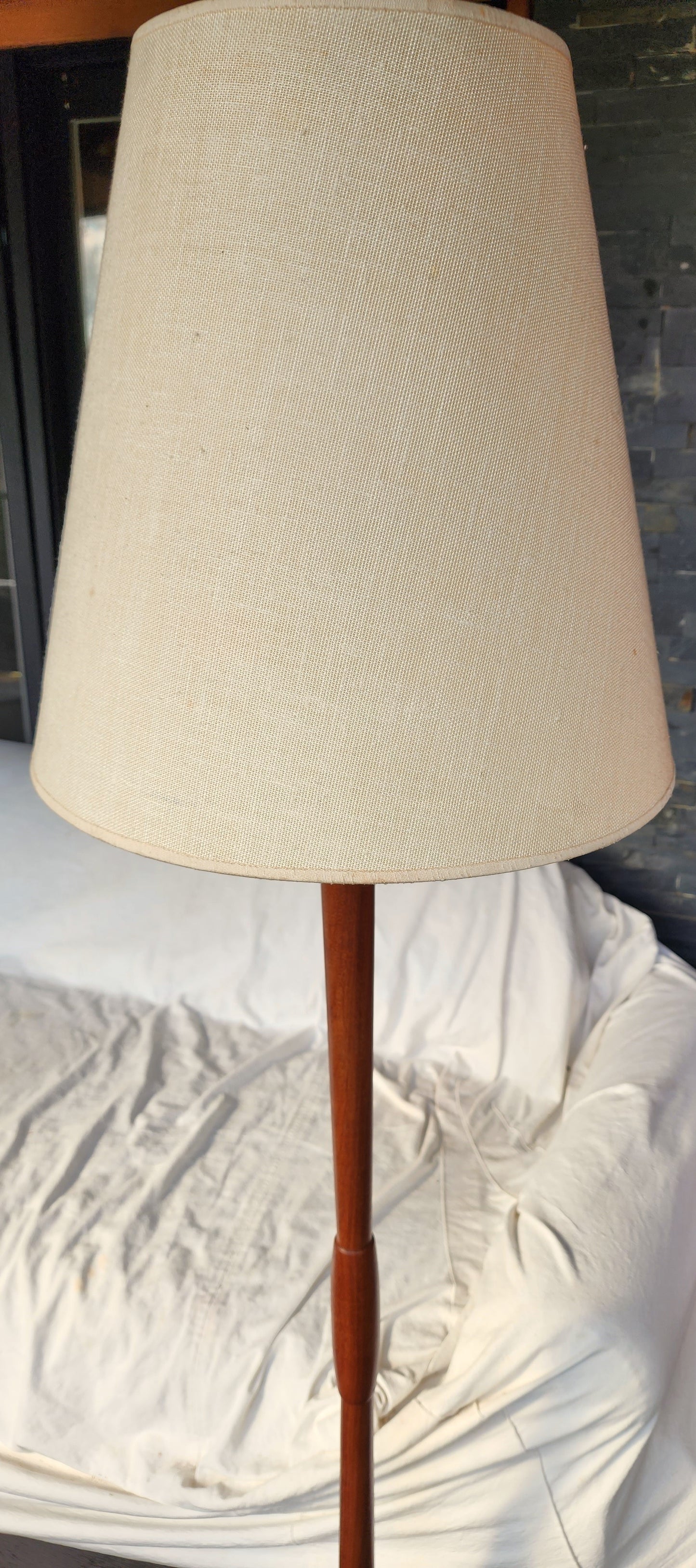 Mid Century Modern Solid Teak Floor Lamp, H 63.5" (including shade)