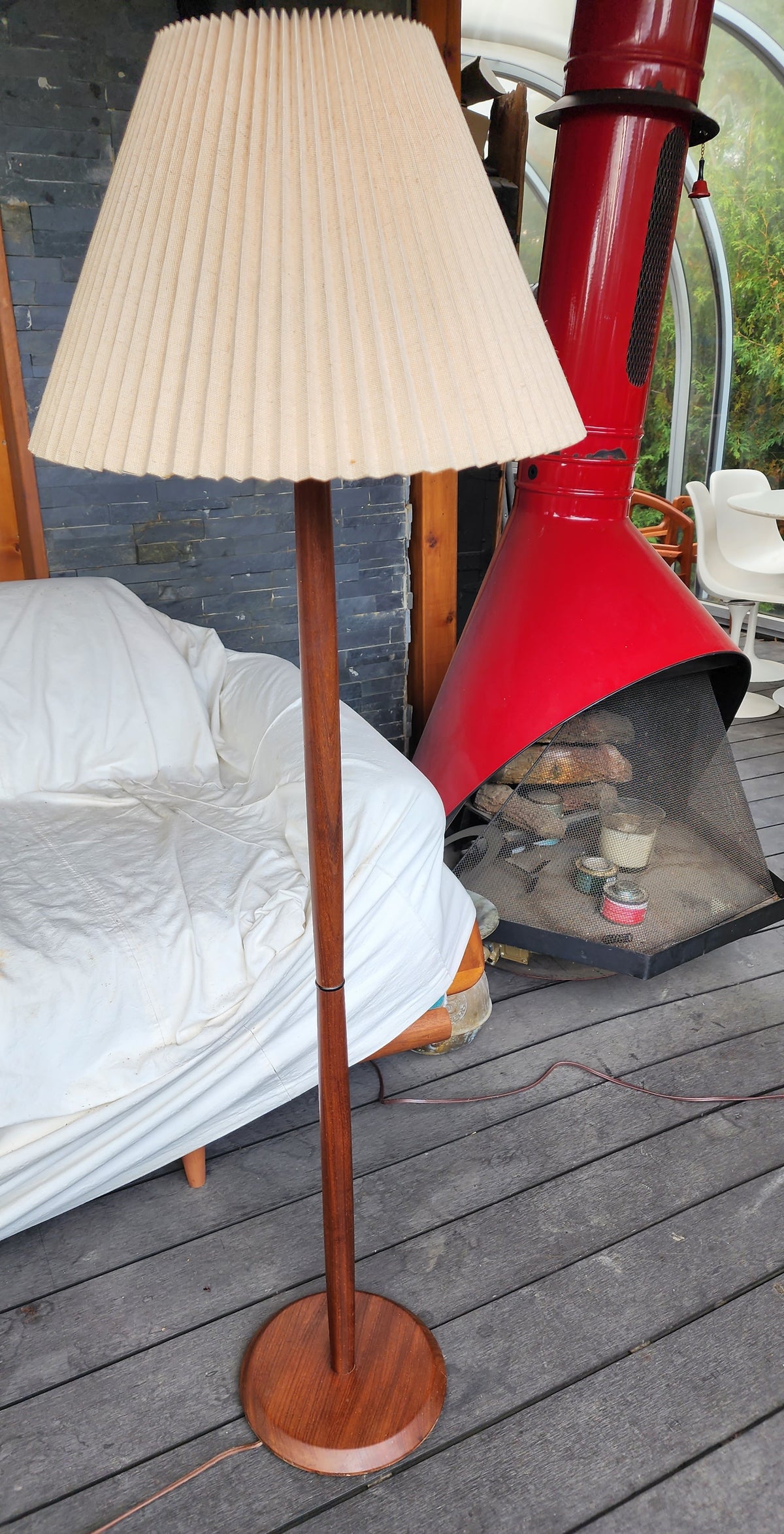Mid Century Modern Teak Floor Lamp, H 56