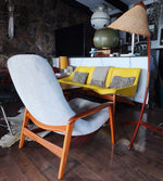 REFINISHED REUPHOLSTERED MCM Teak Scoop Lounge Chair by R. Huber 6