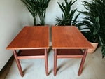 2 REFINISHED Mid Century Modern Teak Accent Tables with Shelves 2