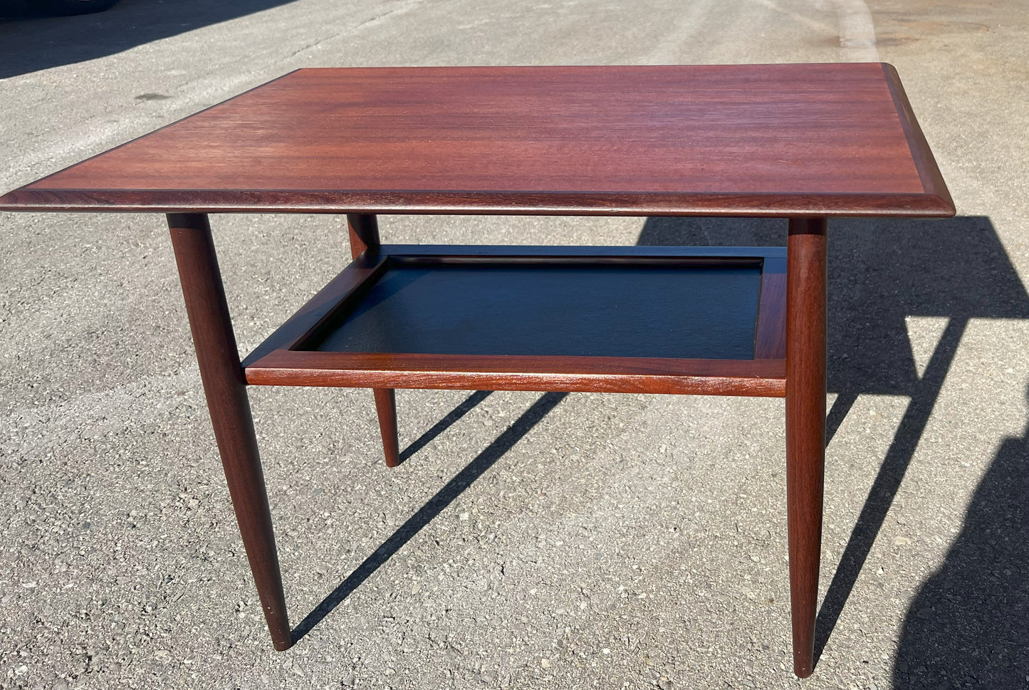 REFINISHED Mid Century Modern Teak Accent Table with Shelf by RS Associates