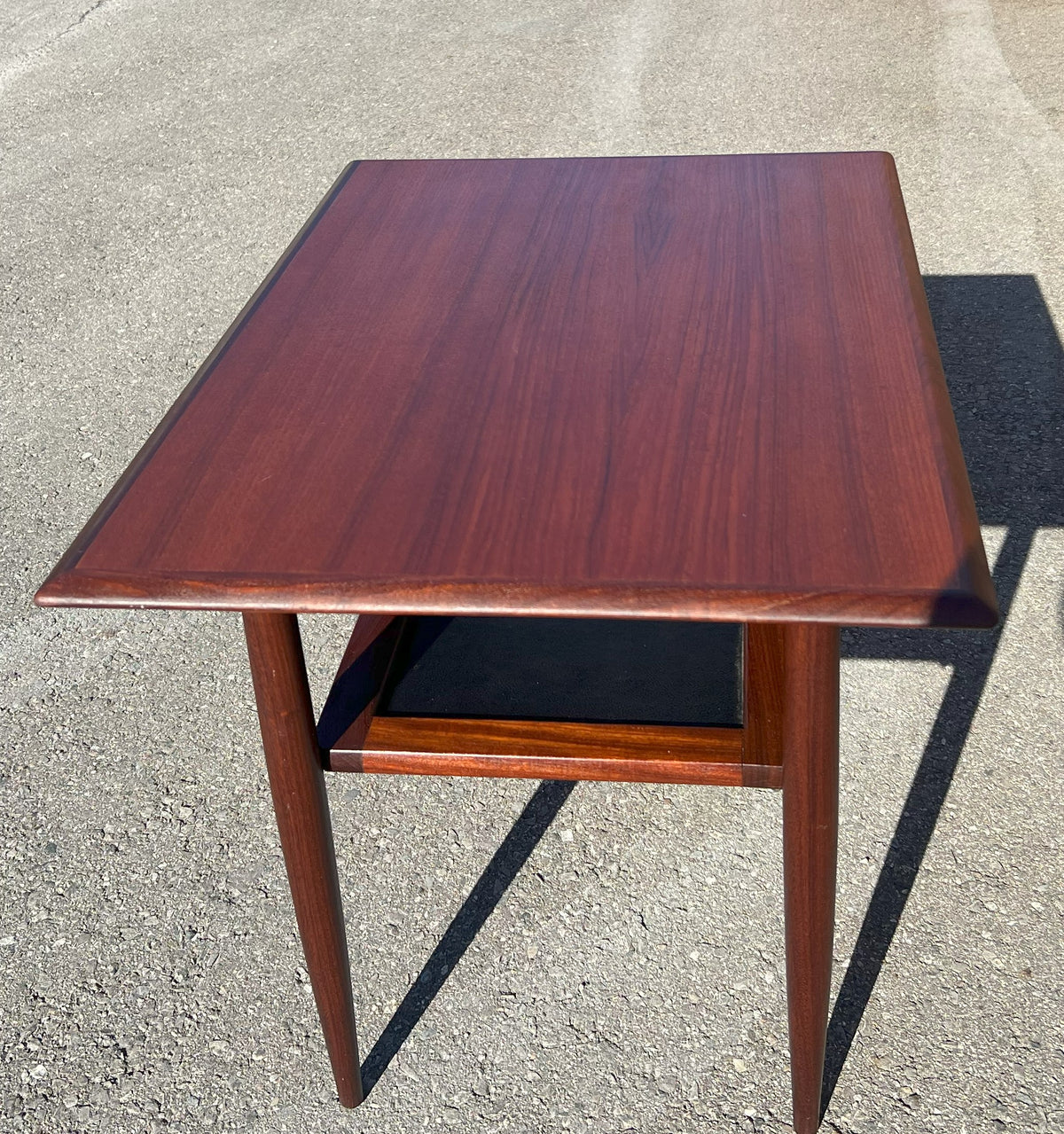 REFINISHED Mid Century Modern Teak Accent Table with Shelf by RS Associates