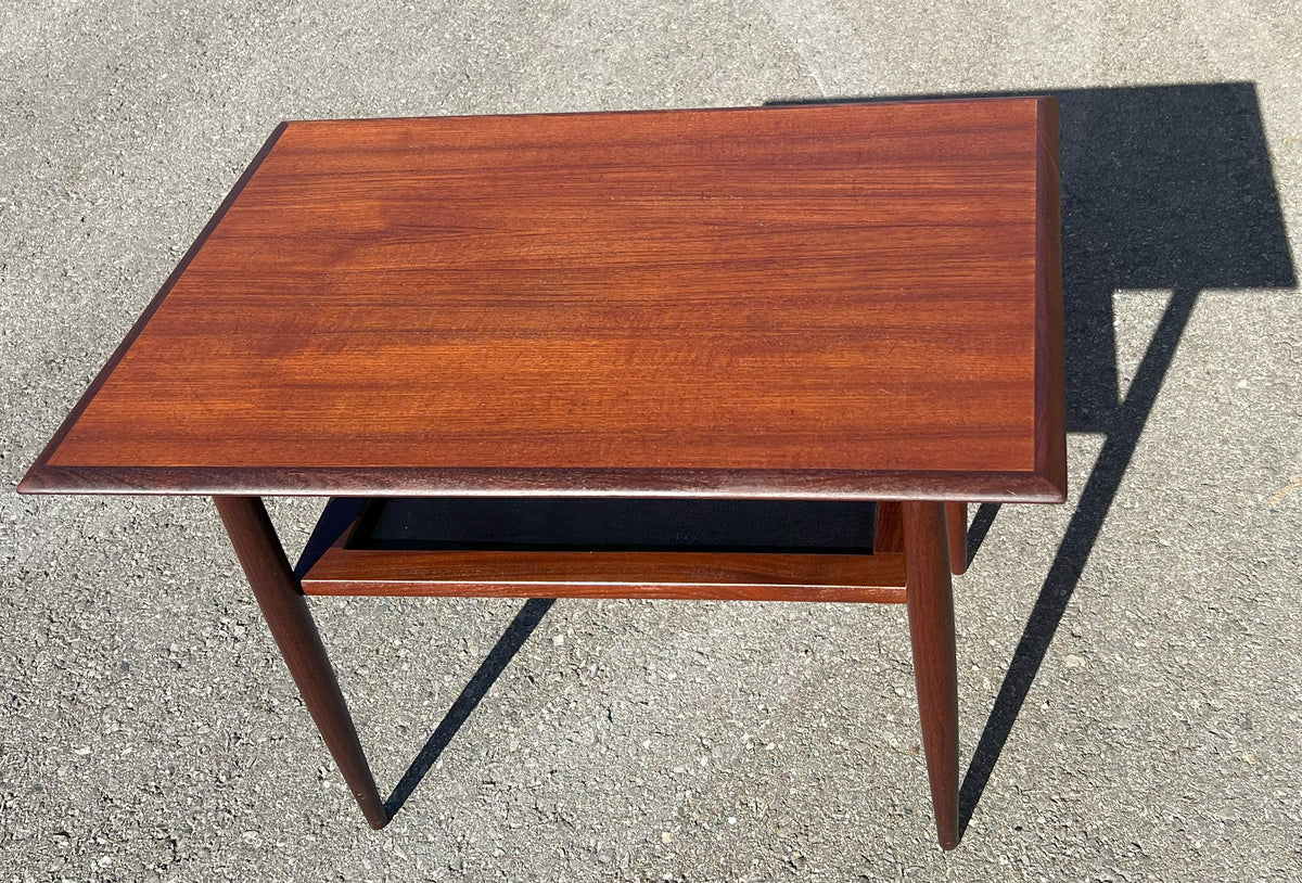 REFINISHED Mid Century Modern Teak Accent Table with Shelf by RS Associates