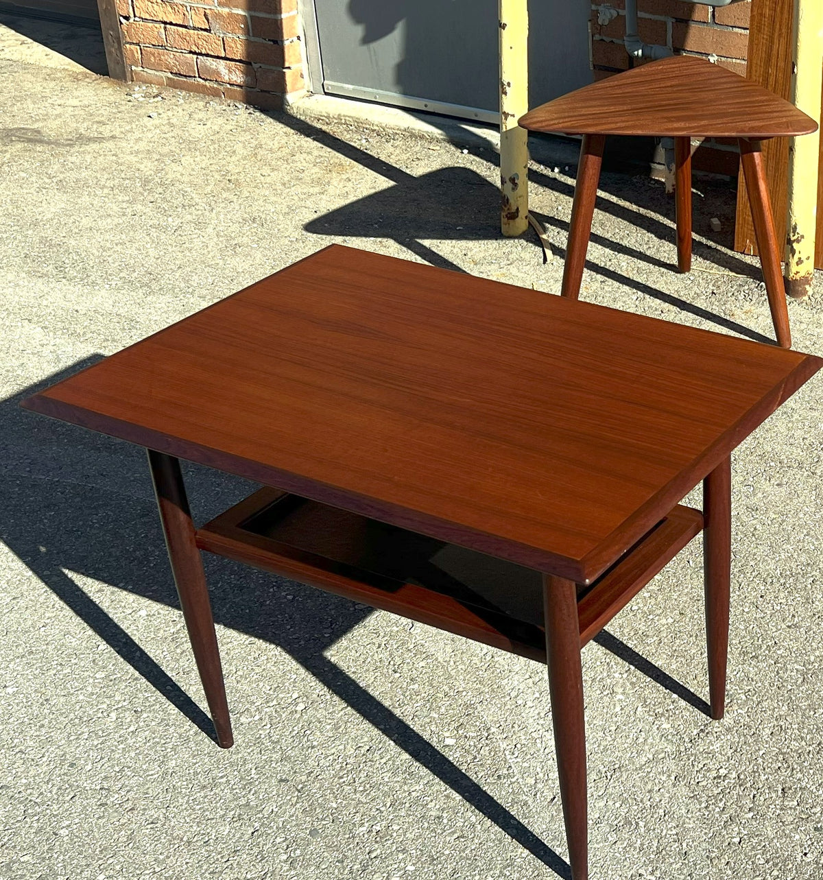 REFINISHED Mid Century Modern Teak Accent Table with Shelf by RS Associates