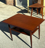 REFINISHED Mid Century Modern Teak Accent Table with Shelf by RS Associates 11