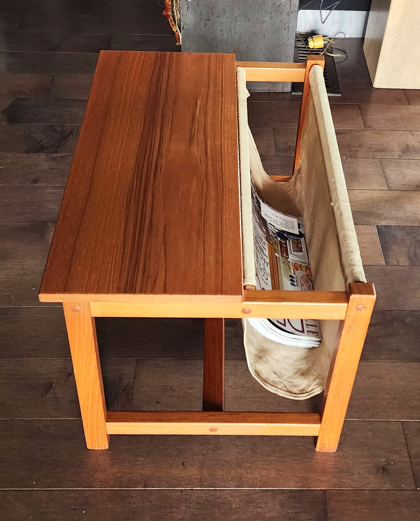 RESTORED Mid Century Modern Teak Accent Table with Magazine Holder