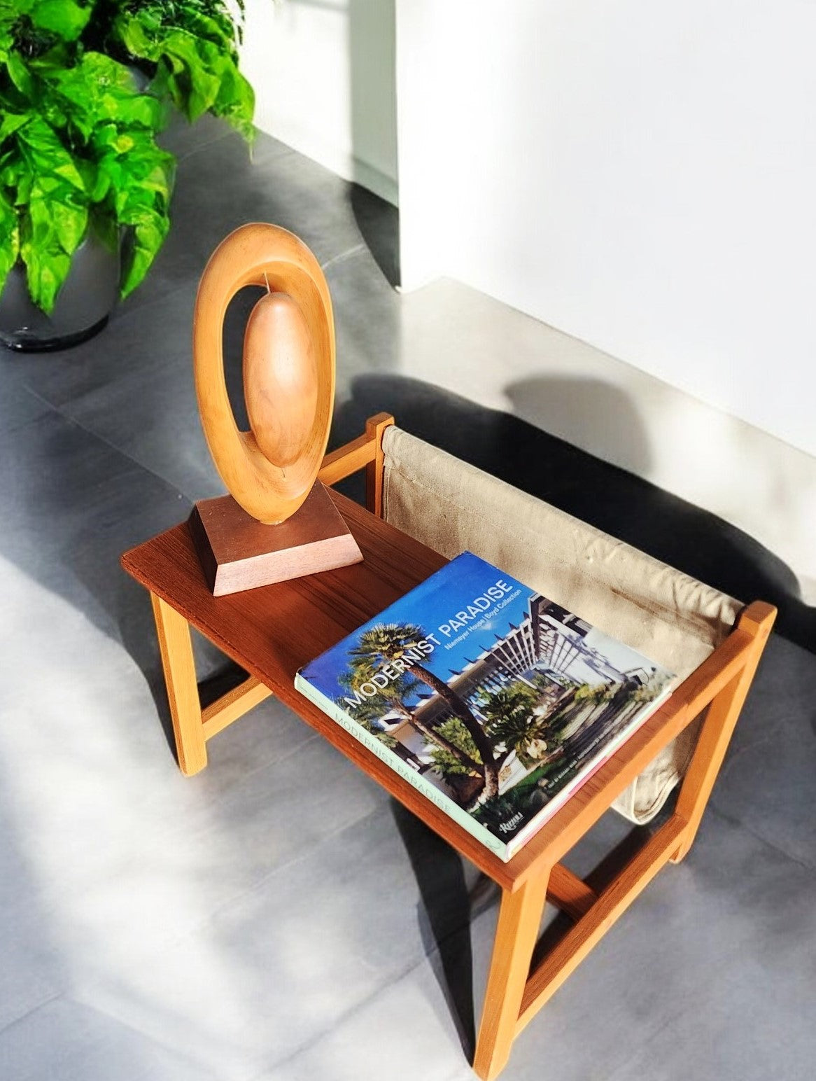 RESTORED Mid Century Modern Teak Accent Table with Magazine Holder