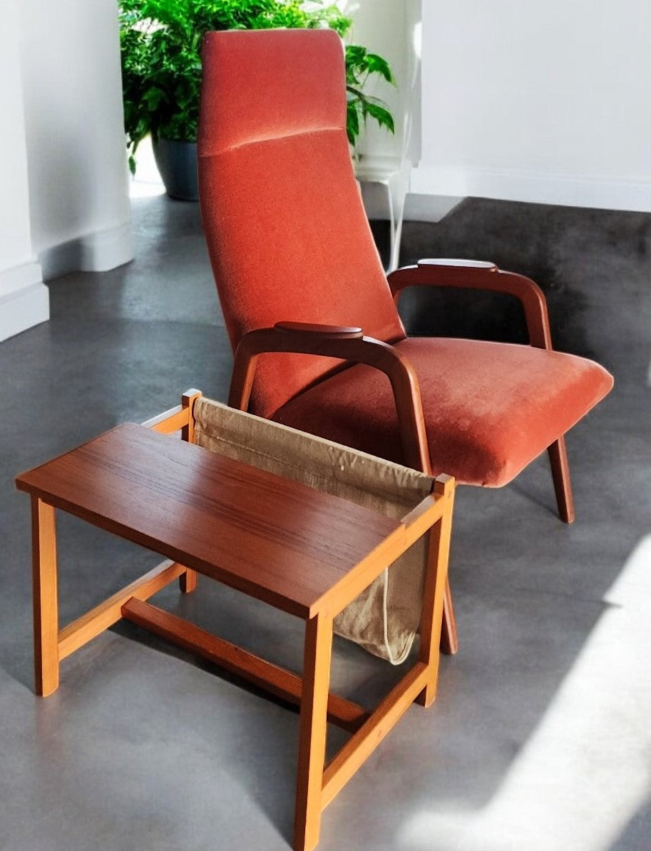 RESTORED Mid Century Modern Teak Accent Table with Magazine Holder