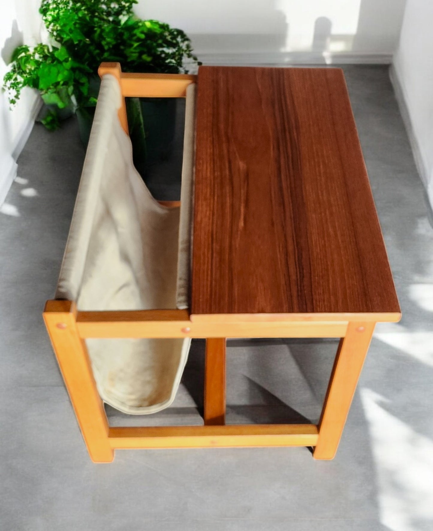 RESTORED Mid Century Modern Teak Accent Table with Magazine Holder