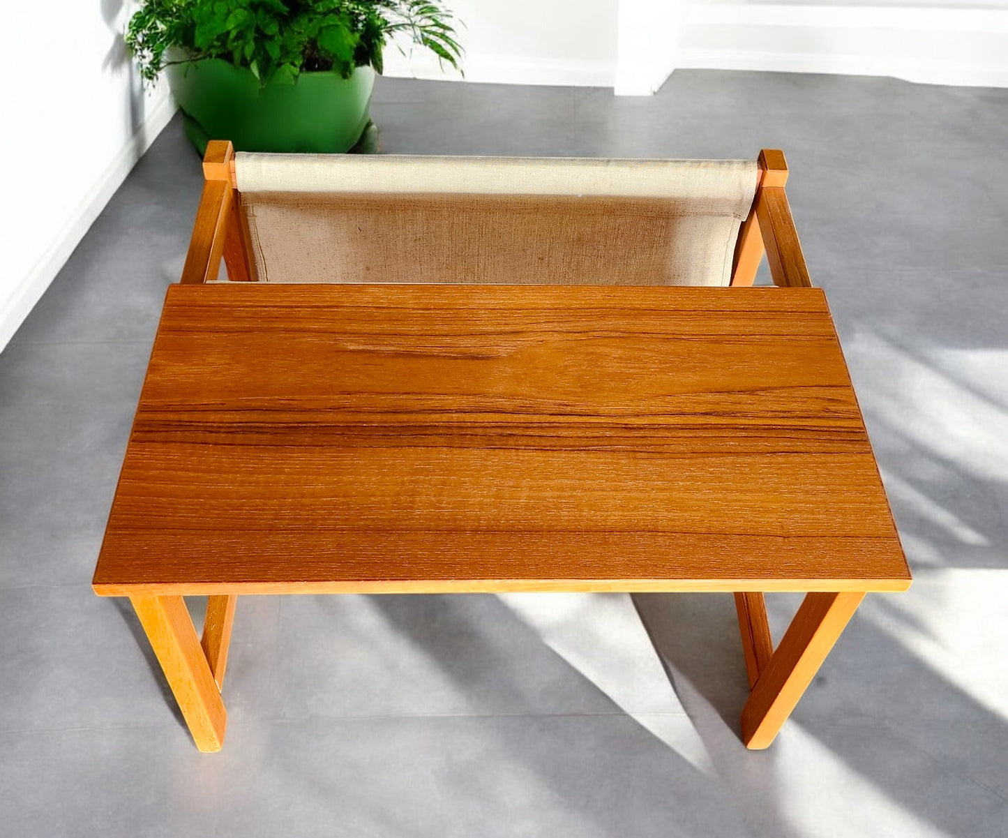 RESTORED Mid Century Modern Teak Accent Table with Magazine Holder