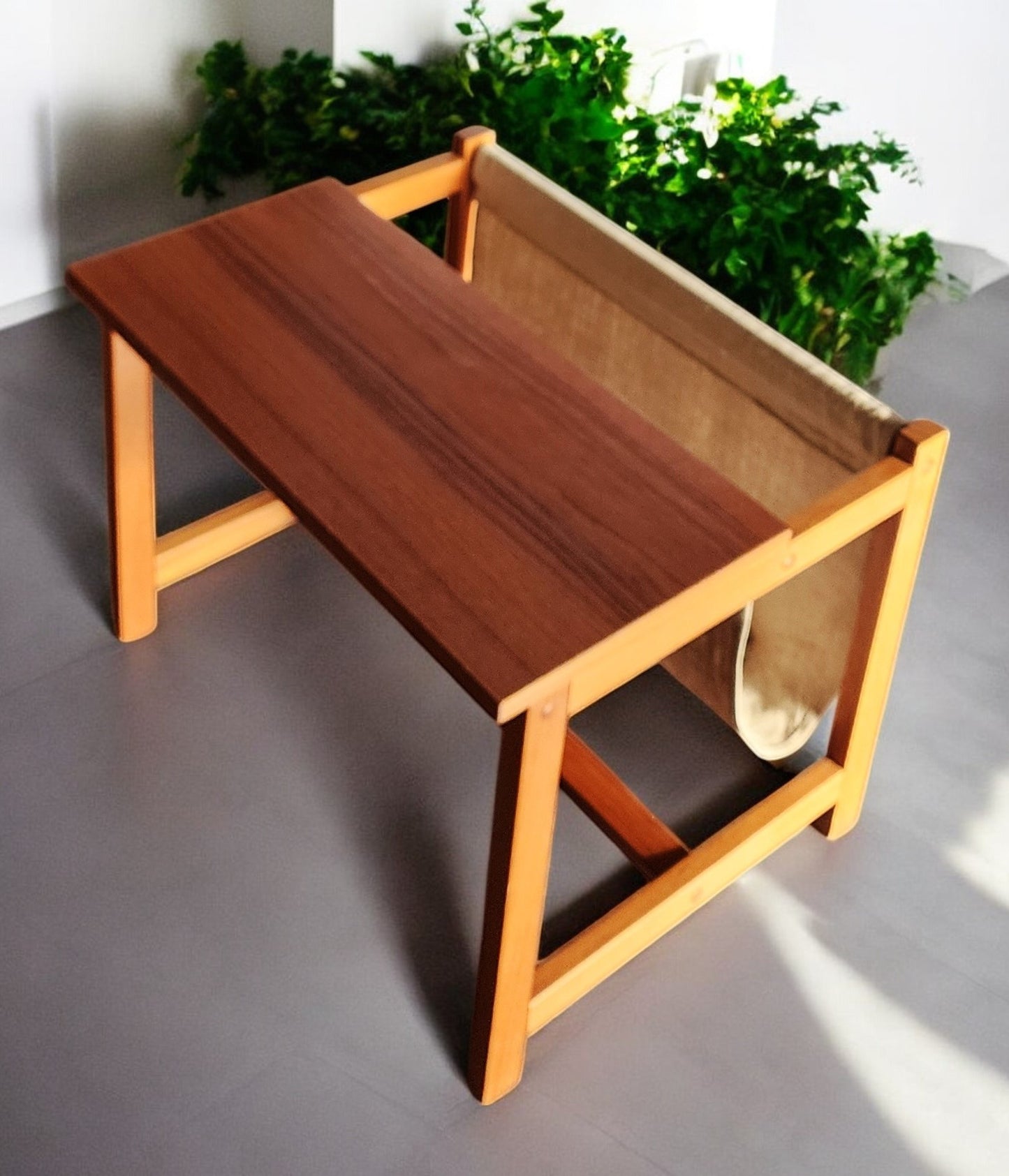 RESTORED Mid Century Modern Teak Accent Table with Magazine Holder