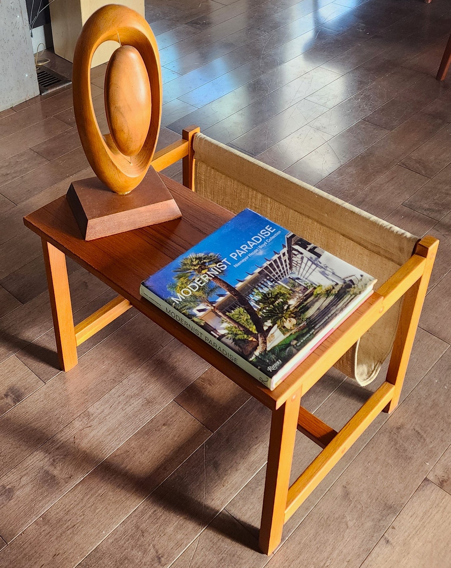 RESTORED Mid Century Modern Teak Accent Table with Magazine Holder