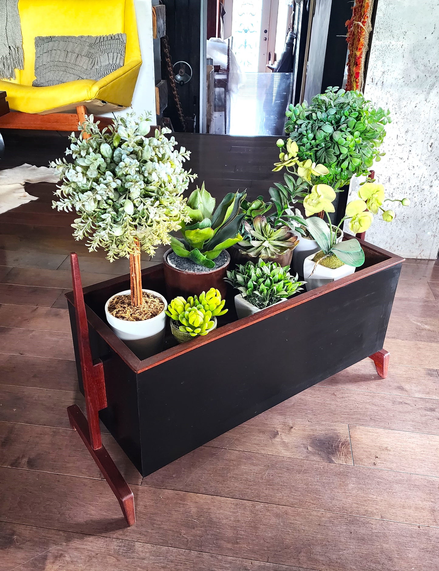 Mid Century Modern Teak & Black Planter Indoor