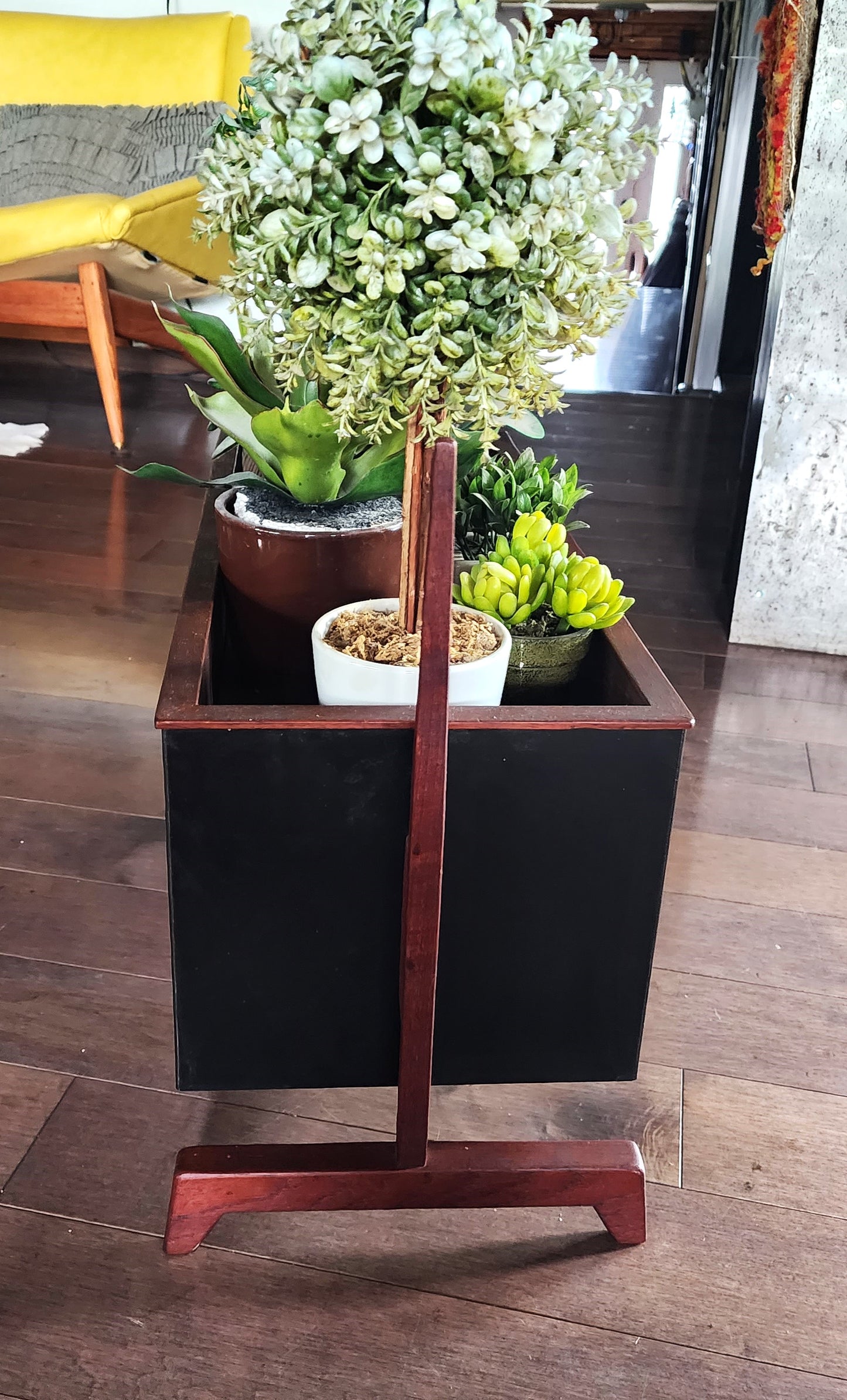 Mid Century Modern Teak & Black Planter Indoor