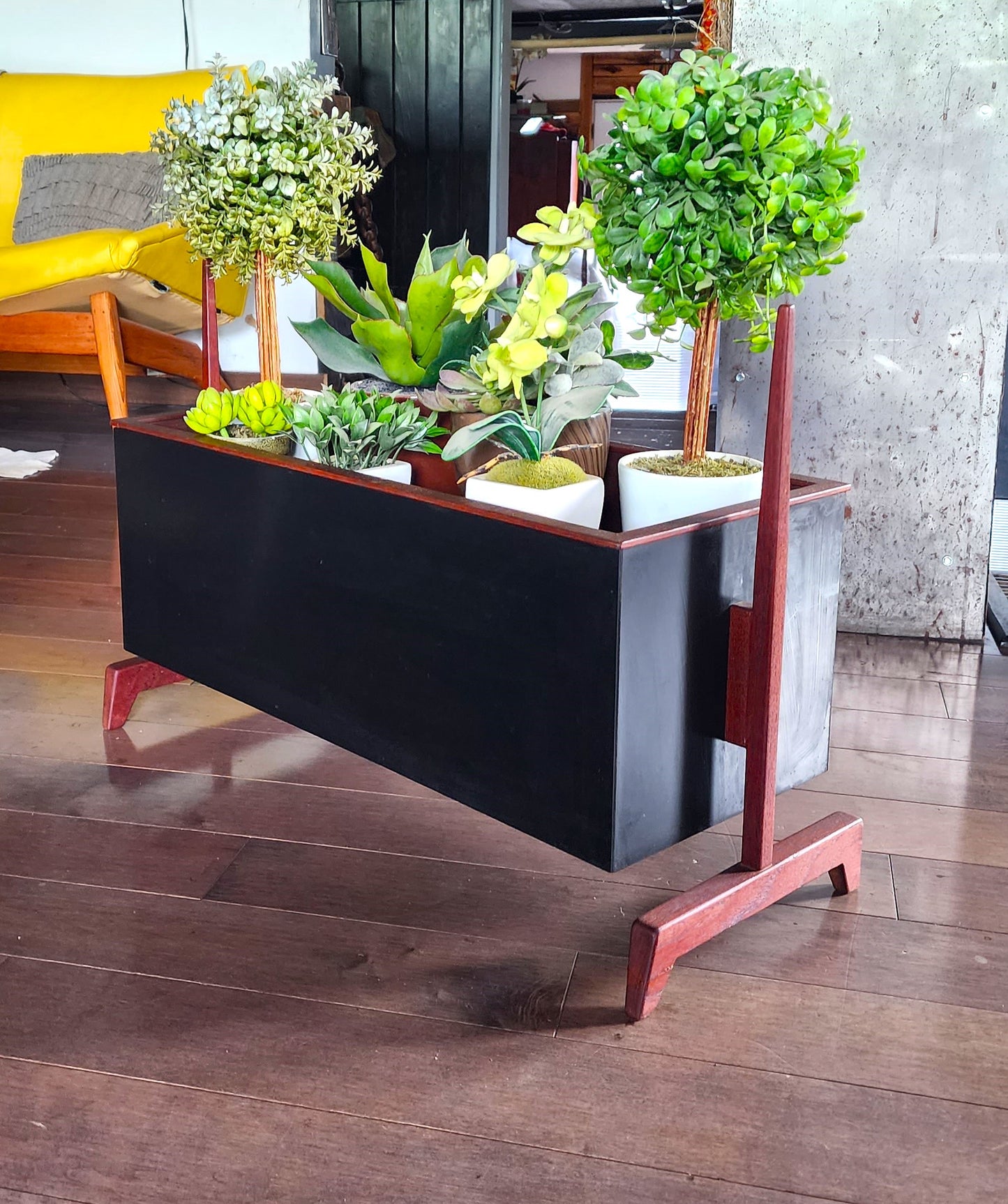 Mid Century Modern Teak & Black Planter Indoor