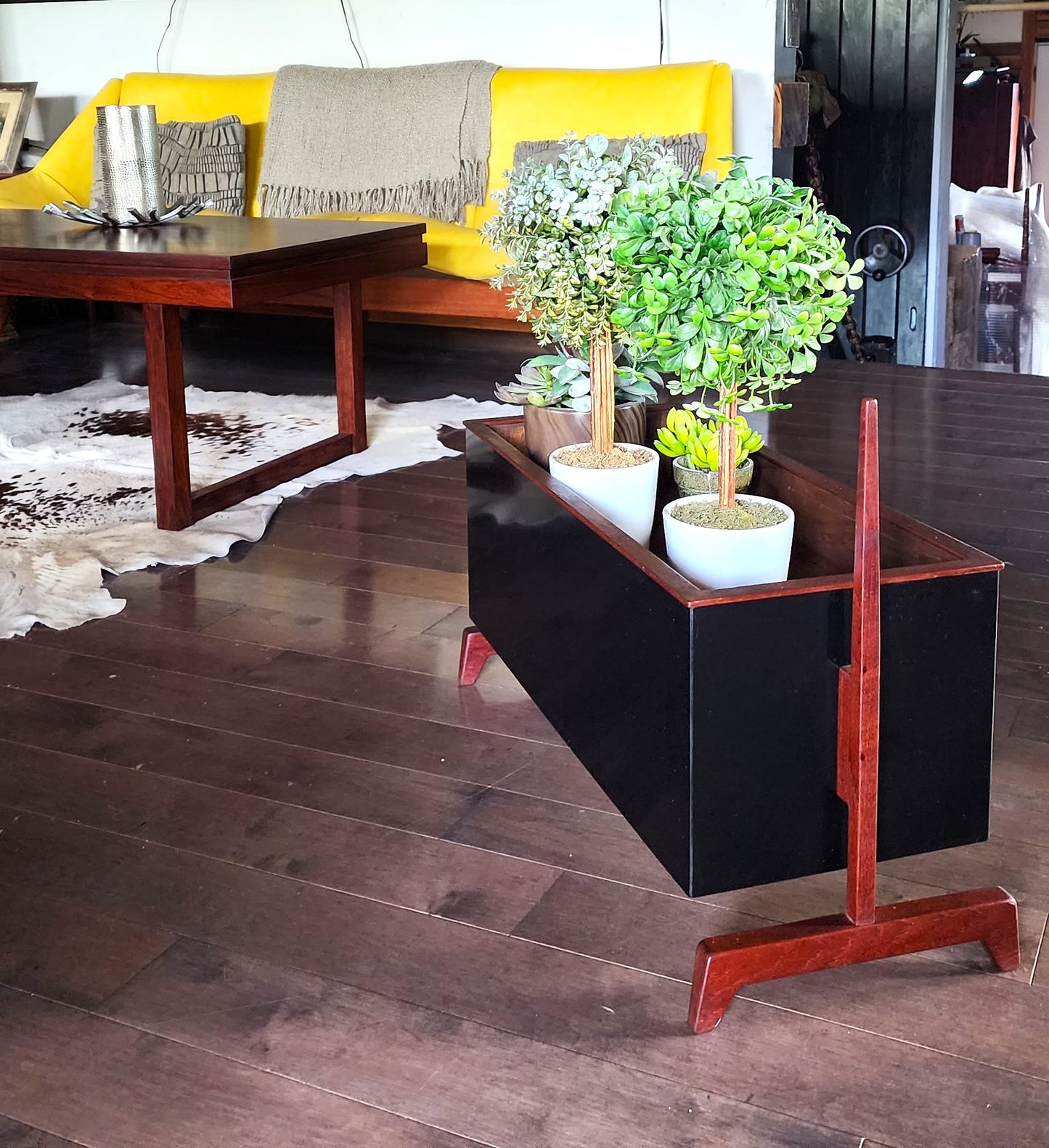 Mid Century Modern Teak & Black Planter Indoor