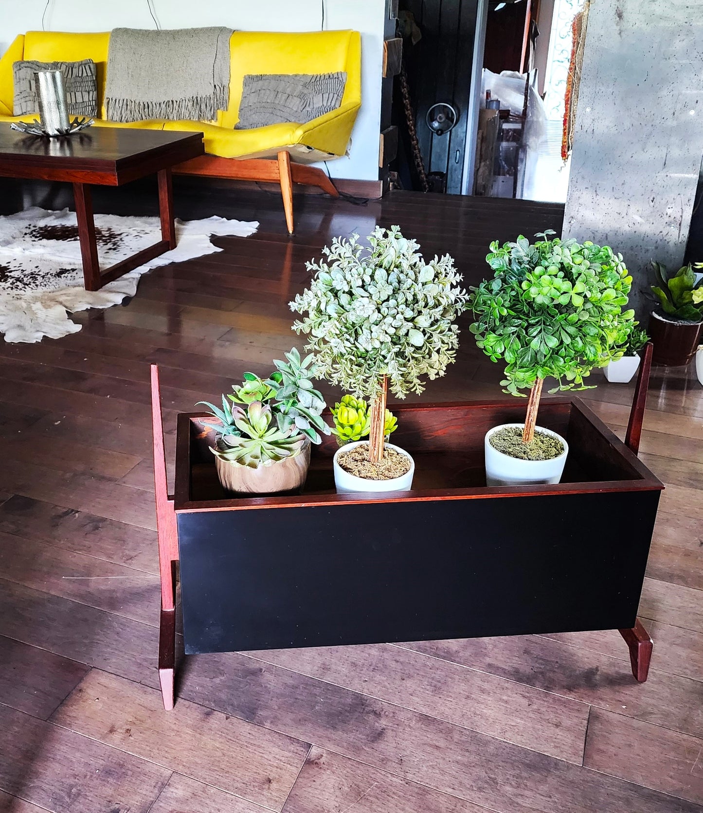 Mid Century Modern Teak & Black Planter Indoor