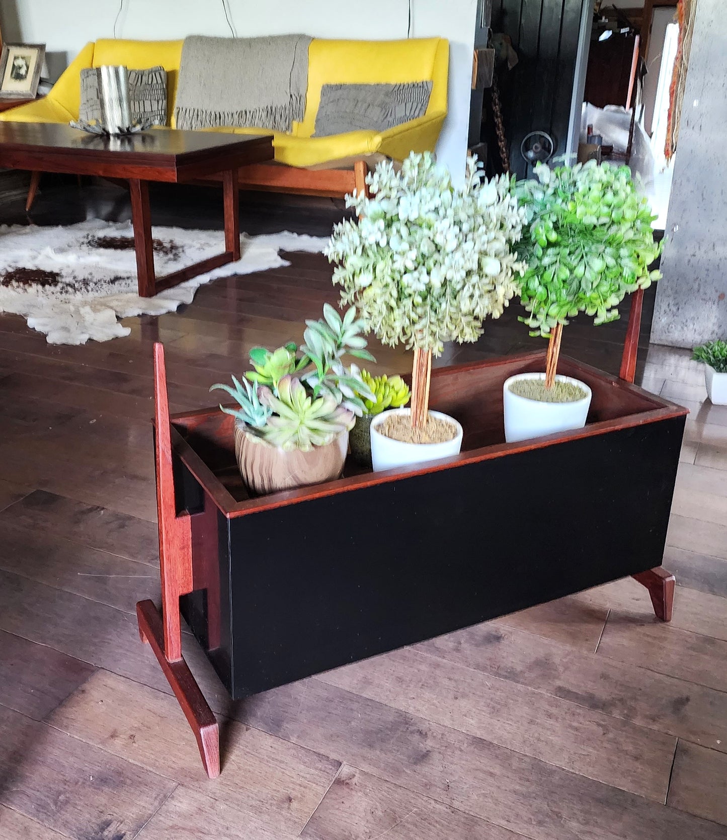 Mid Century Modern Teak & Black Planter Indoor