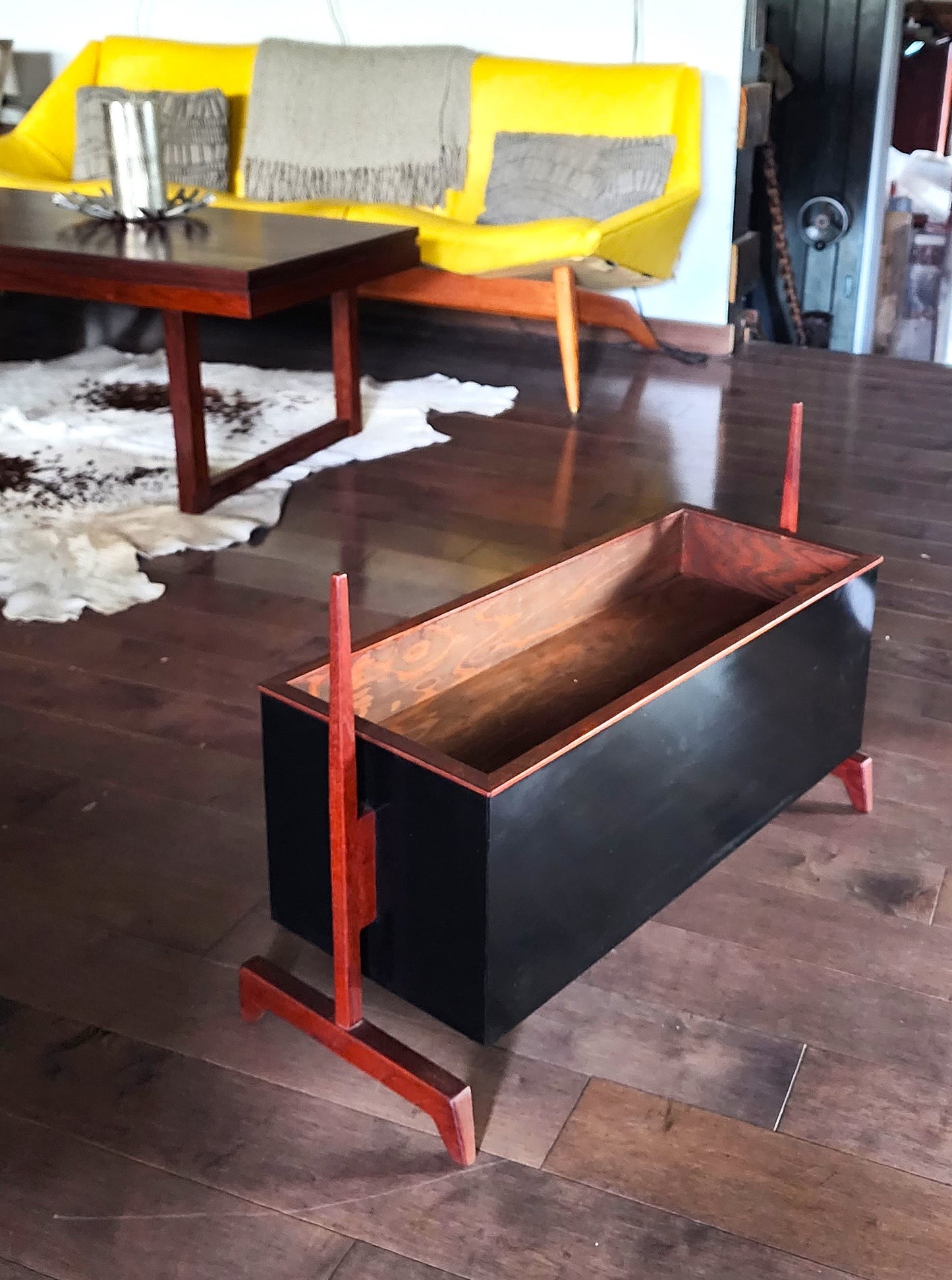 Mid Century Modern Teak & Black Planter Indoor