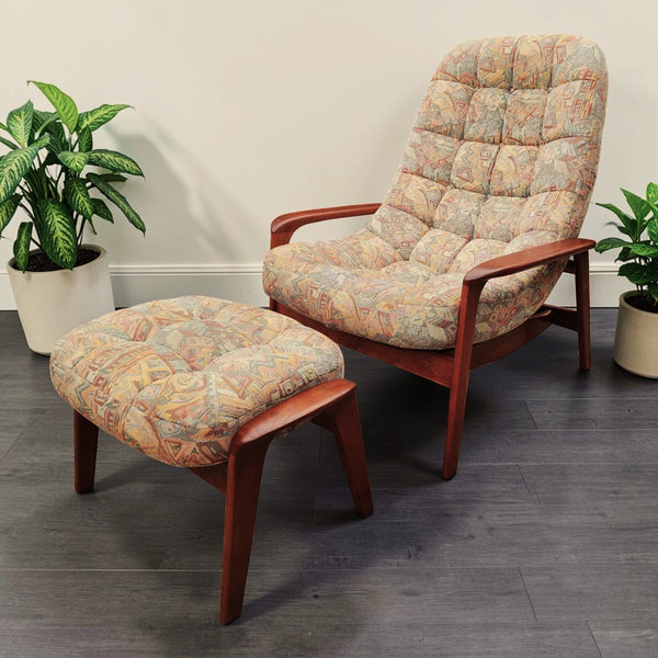 REFINISHED MCM Teak Scoop Lounge Chair & Ottoman by Huber