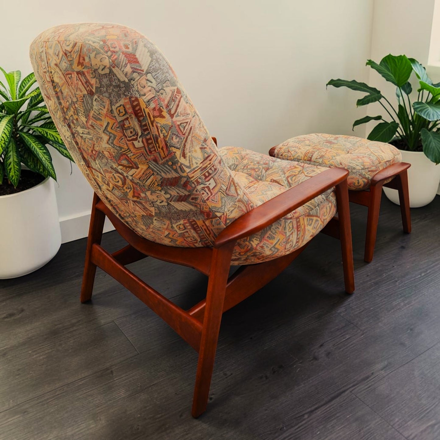 REFINISHED MCM Teak Scoop Lounge Chair & Ottoman by Huber