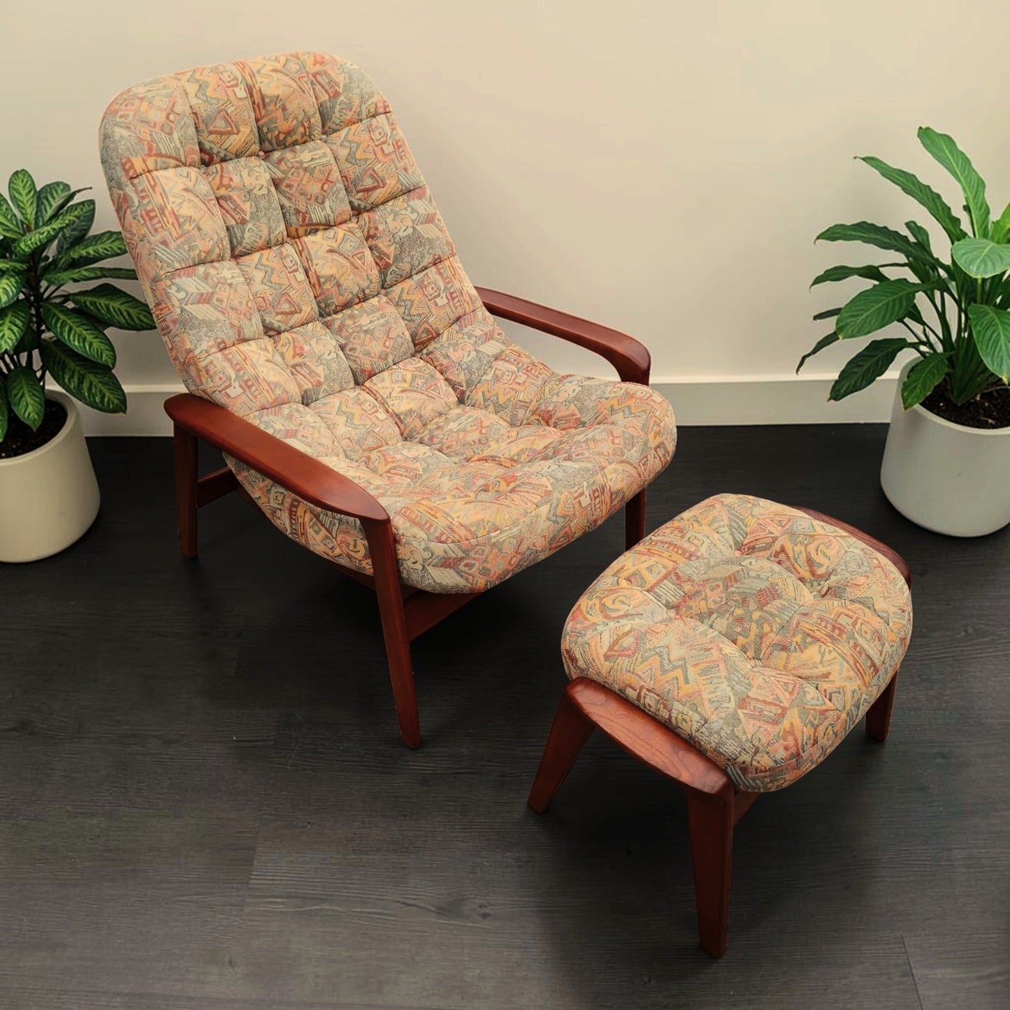 REFINISHED MCM Teak Scoop Lounge Chair & Ottoman by Huber