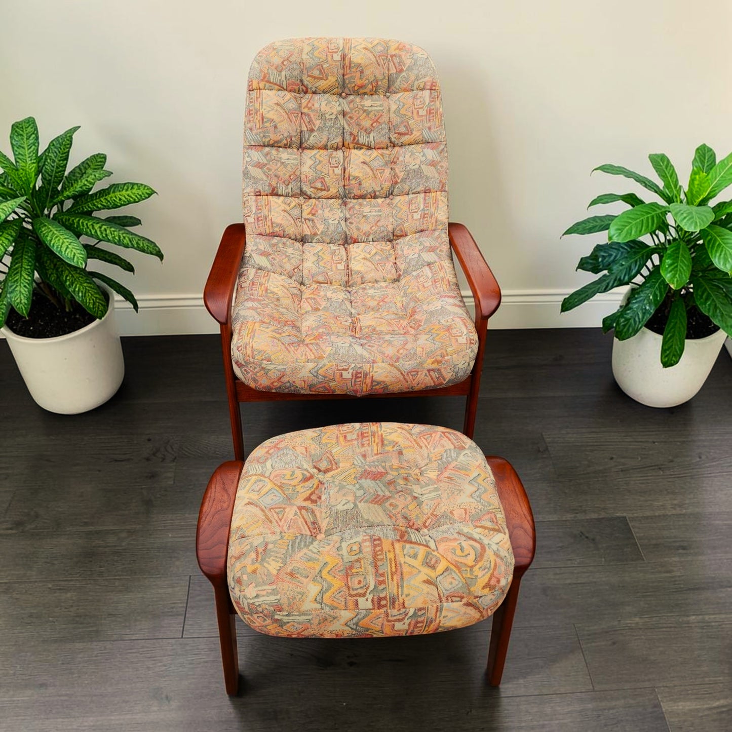 REFINISHED MCM Teak Scoop Lounge Chair & Ottoman by Huber