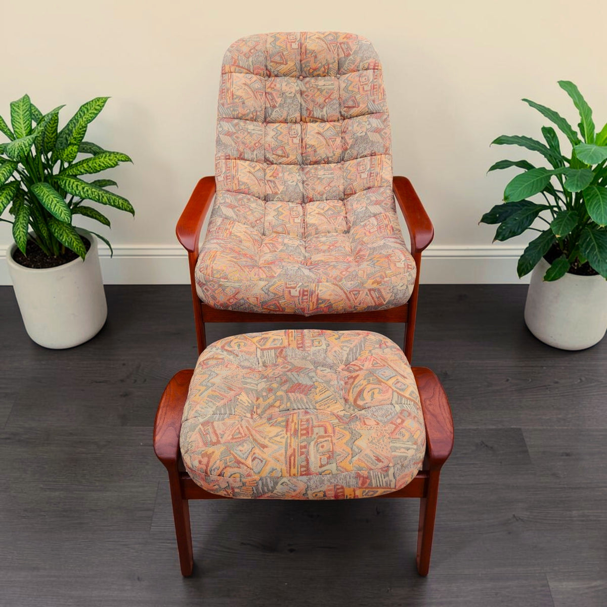 REFINISHED MCM Teak Scoop Lounge Chair & Ottoman by Huber
