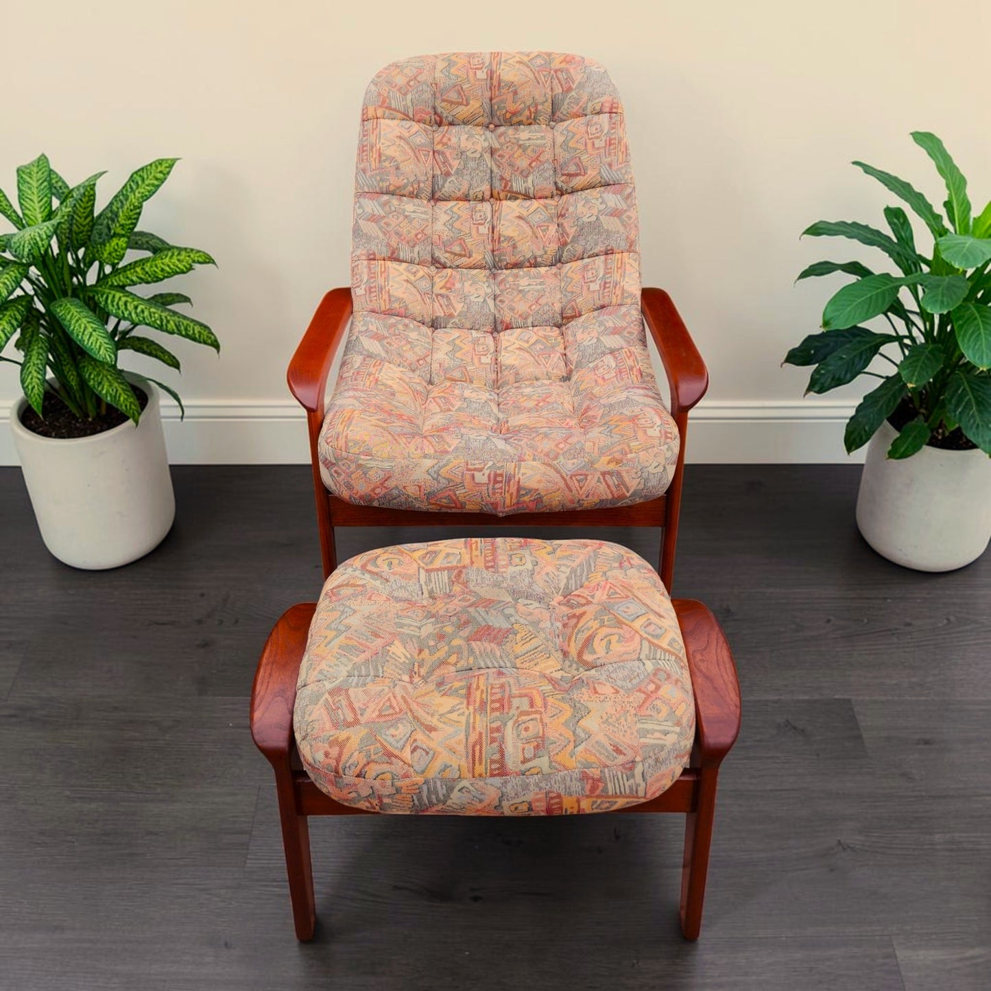 REFINISHED MCM Teak Scoop Lounge Chair & Ottoman by Huber