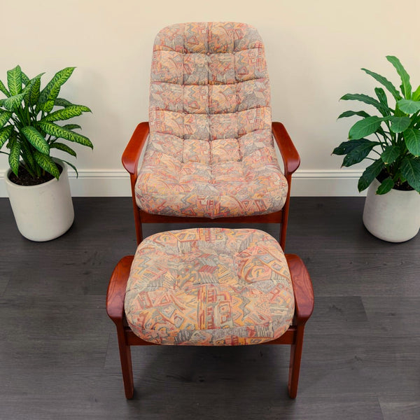 REFINISHED MCM Teak Scoop Lounge Chair & Ottoman by Huber