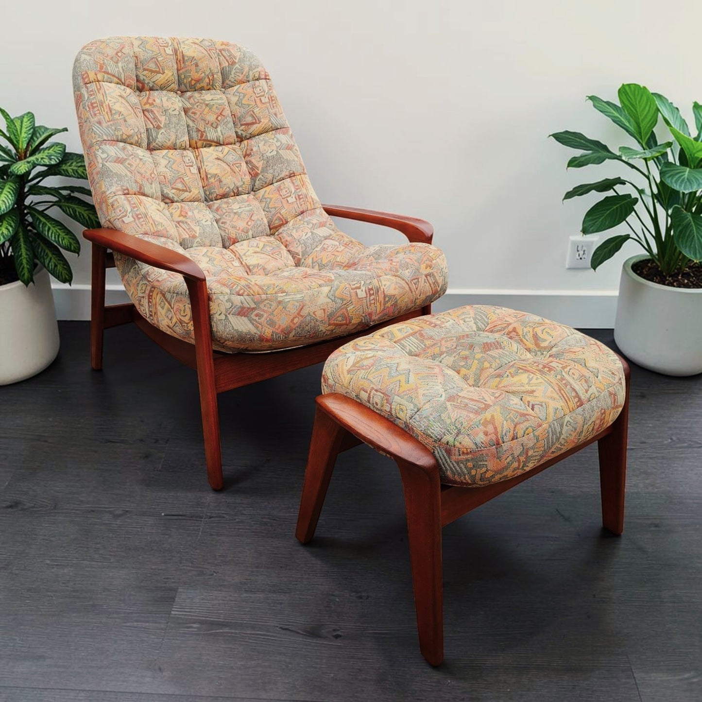 REFINISHED MCM Teak Scoop Lounge Chair & Ottoman by Huber