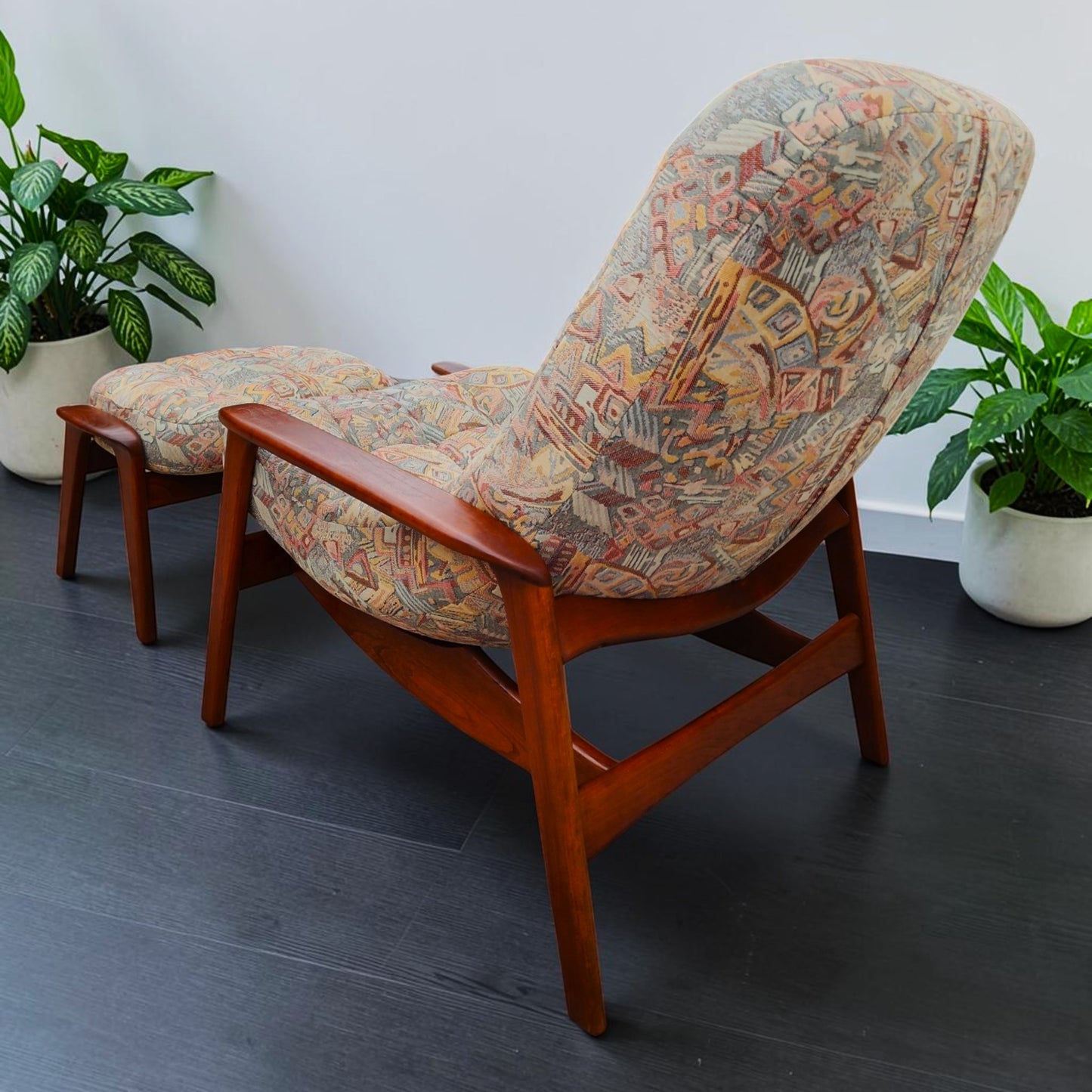REFINISHED MCM Teak Scoop Lounge Chair & Ottoman by Huber