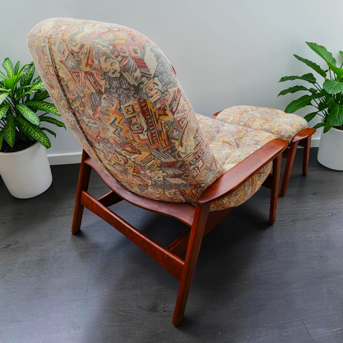 REFINISHED MCM Teak Scoop Lounge Chair & Ottoman by Huber