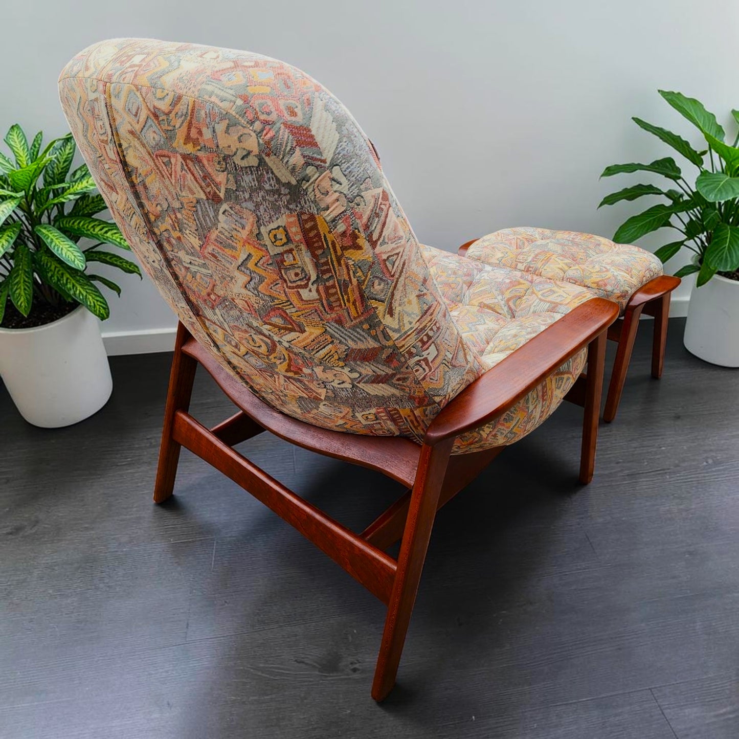 REFINISHED MCM Teak Scoop Lounge Chair & Ottoman by Huber