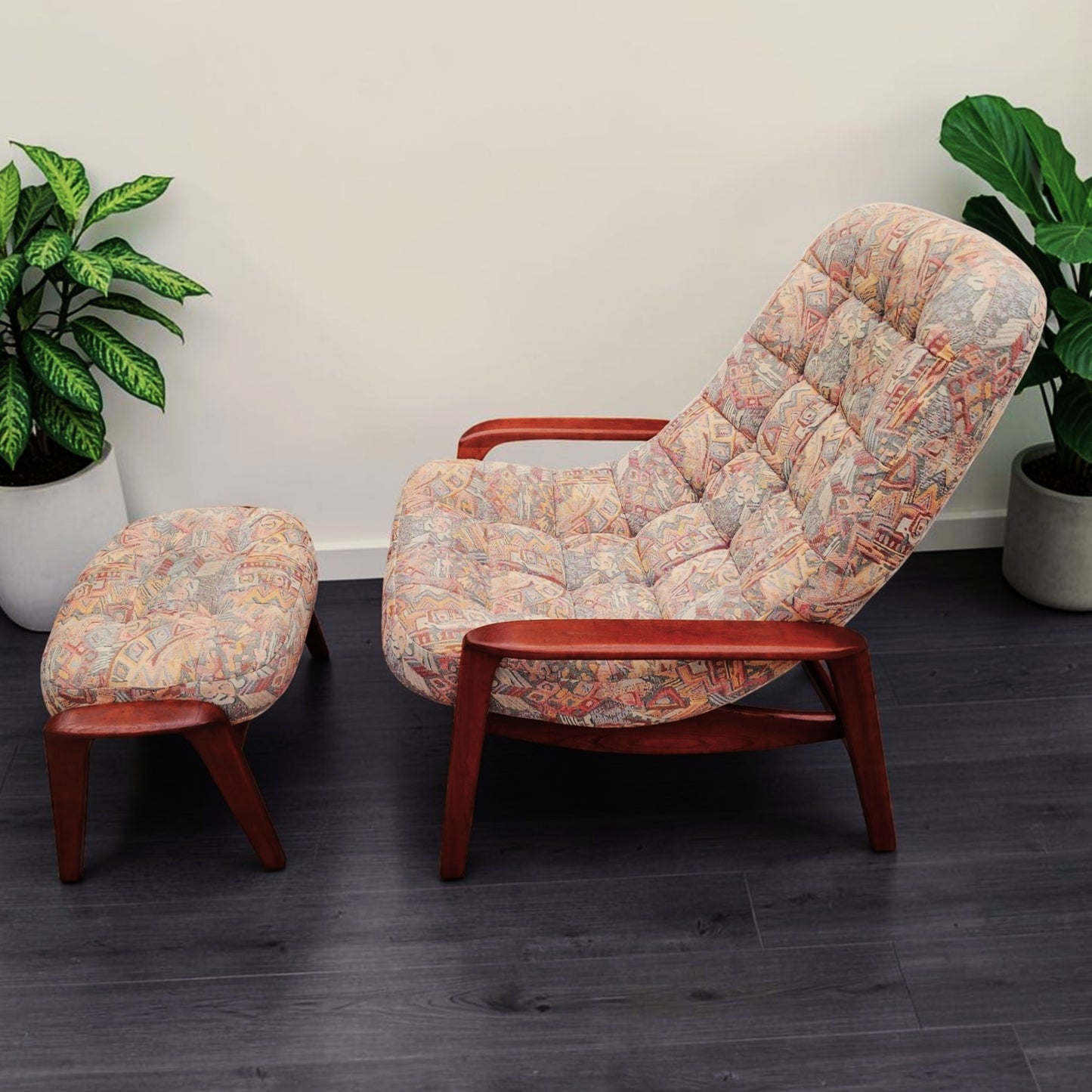 REFINISHED MCM Teak Scoop Lounge Chair & Ottoman by Huber