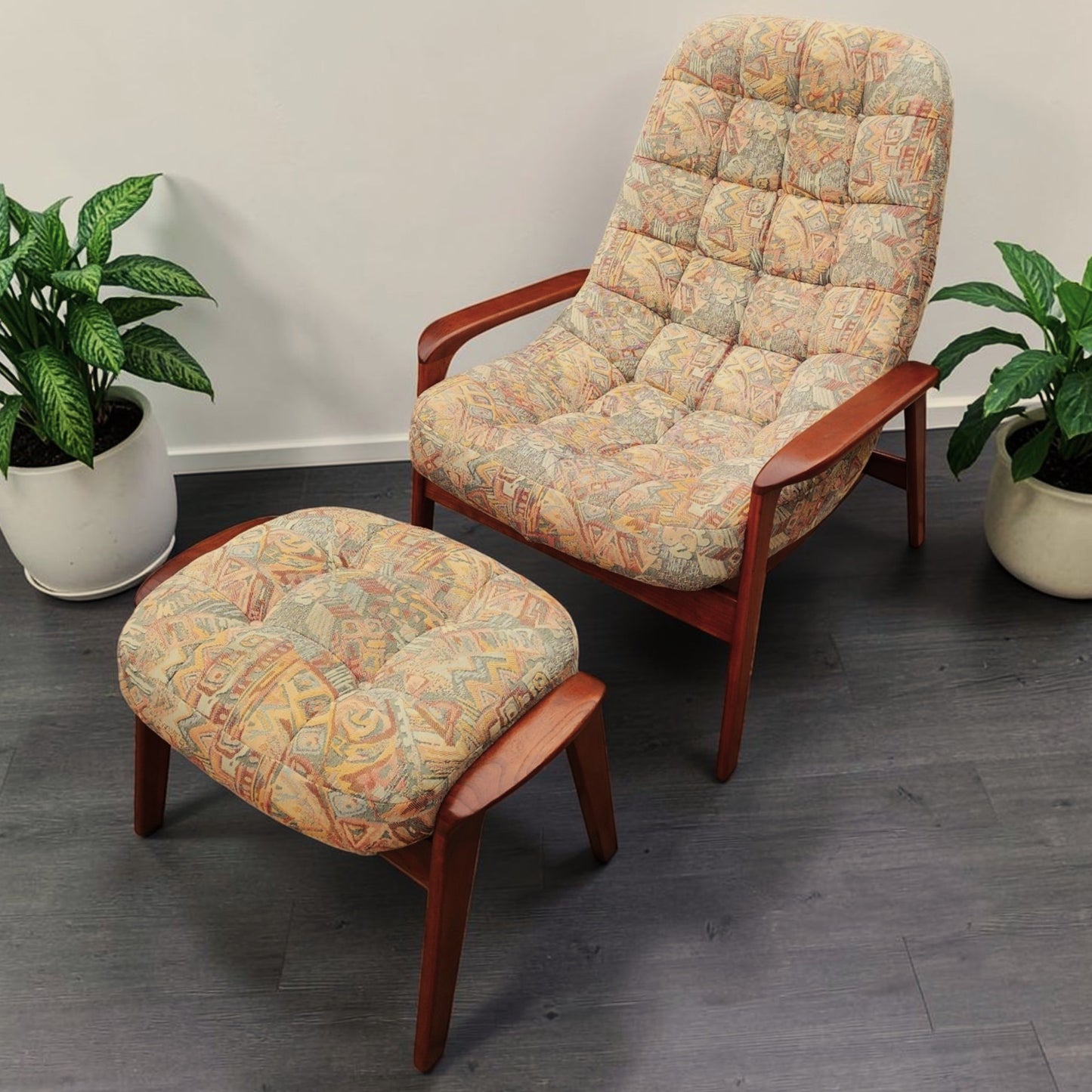 REFINISHED MCM Teak Scoop Lounge Chair & Ottoman by Huber