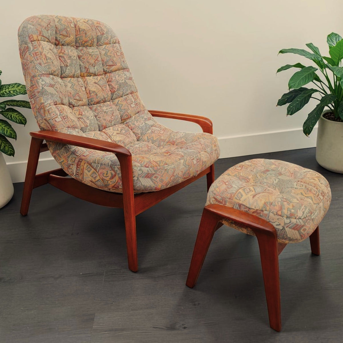REFINISHED MCM Teak Scoop Lounge Chair & Ottoman by Huber