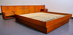 REFINISHED Mid Century Modern Teak Bed w Floating Nightstands King 10