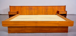 REFINISHED Mid Century Modern Teak Bed w Floating Nightstands King 8