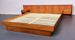 REFINISHED Mid Century Modern Teak Bed w Floating Nightstands King 9