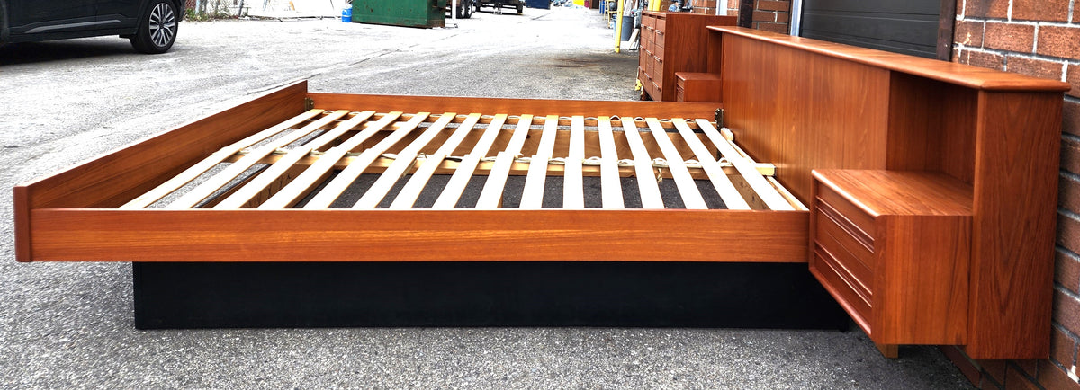 REFINISHED Danish Mid Century Modern Teak King Bed w Nightstands and 9 Drawers Dresser